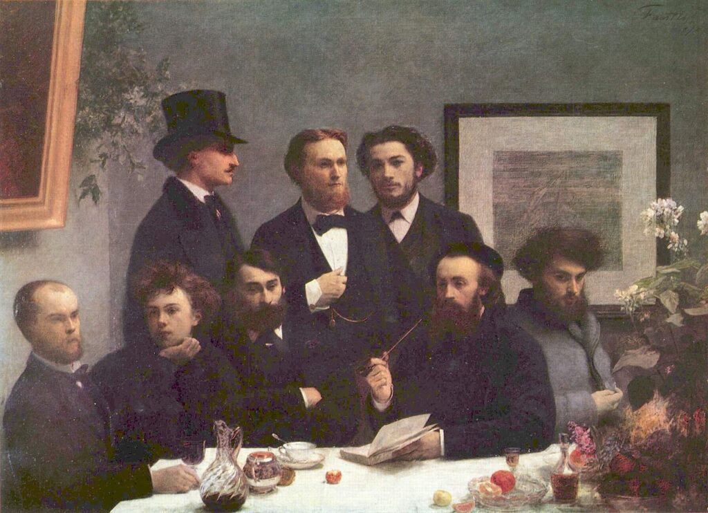 19世紀後半のフランス詩人たち。前列左にヴェルレーヌとランボー。アンリ・ファンタン＝ラトゥール画(1872)