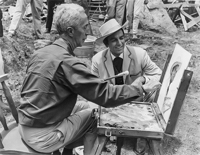 Rockwell painting actor Mike Connors's portrait on the set of Stagecoach (1966)