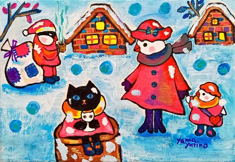 サンタとツリー　絵画 Amazon.co.jp: 25 魔法のクリスマスアート絵画: 暖かく居心地の良い森